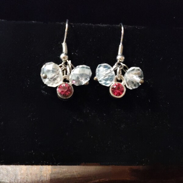 Clear Crystal and Faux Bezel Set Ruby Earrings