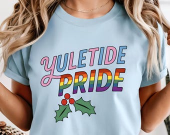 Yuletide Pride, Queer Holiday Wear, LGBTQ Christmas Tee, Unisex Oversized Comfort Colors