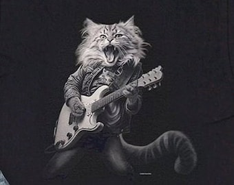 Koszulka z kotem rockerem – zabawna koszulka dla miłośnika kotów i gitarzystów, koszulka z kotem rockstar