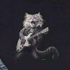 Cat Rocker - Unisex Heavy Cotton Tee, cat lover gift, funny cat t-shirt, guitar player, guitar cat, rockstar cat, badass cat, funny shirt