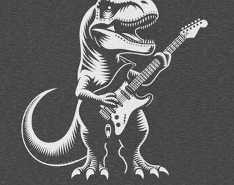 Guitar Playing Dinosaur T-Shirt – Funny Paleontologist Music Lover Tee