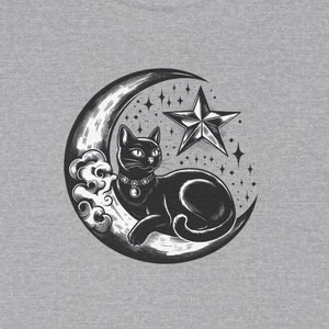 Black Cat Moon - Unisex Heavy Cotton Tee, Mystical, Magic, Cat Lover, Occult T-Shirt