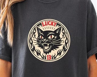 Lucky 13 Black Cat T-Shirt – Retro Voodoo Design