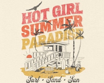 Hot Girl Paradise - Camiseta unisex de algodón pesado, camiseta de playa, camiseta de vacaciones, camiseta de verano, regalo para ella