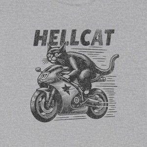 Hellcat Biker Cat Unisex Tee - Funny Motorcycle Tshirt, Biker Shirt, Badass Cat Shirt, Gift for Biker, Cat Lover Gift