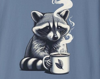 Raccoon and Coffee Oversized Unisex T-shirt, Comfort Colors, Coffee Lover Tee,  Raccoon Fan Gift, Raccoon Lover Tee, Raccoon tshirt