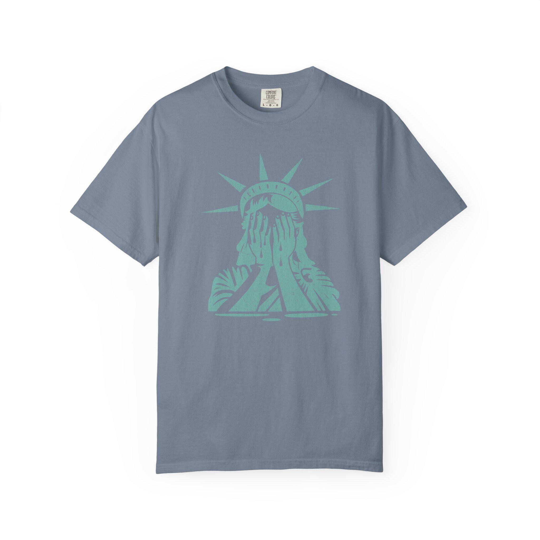 Crying Statue of Liberty Unisex Garment-dyed, Relaxed Fit T-shirt 