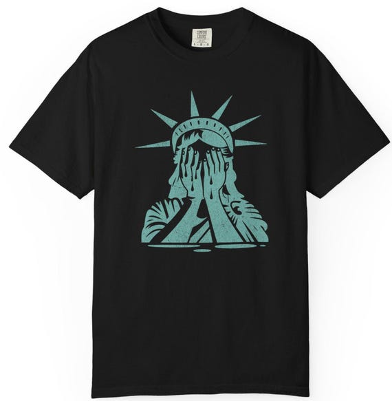 Crying Statue of Liberty Unisex Garment-dyed, Relaxed Fit T-shirt 