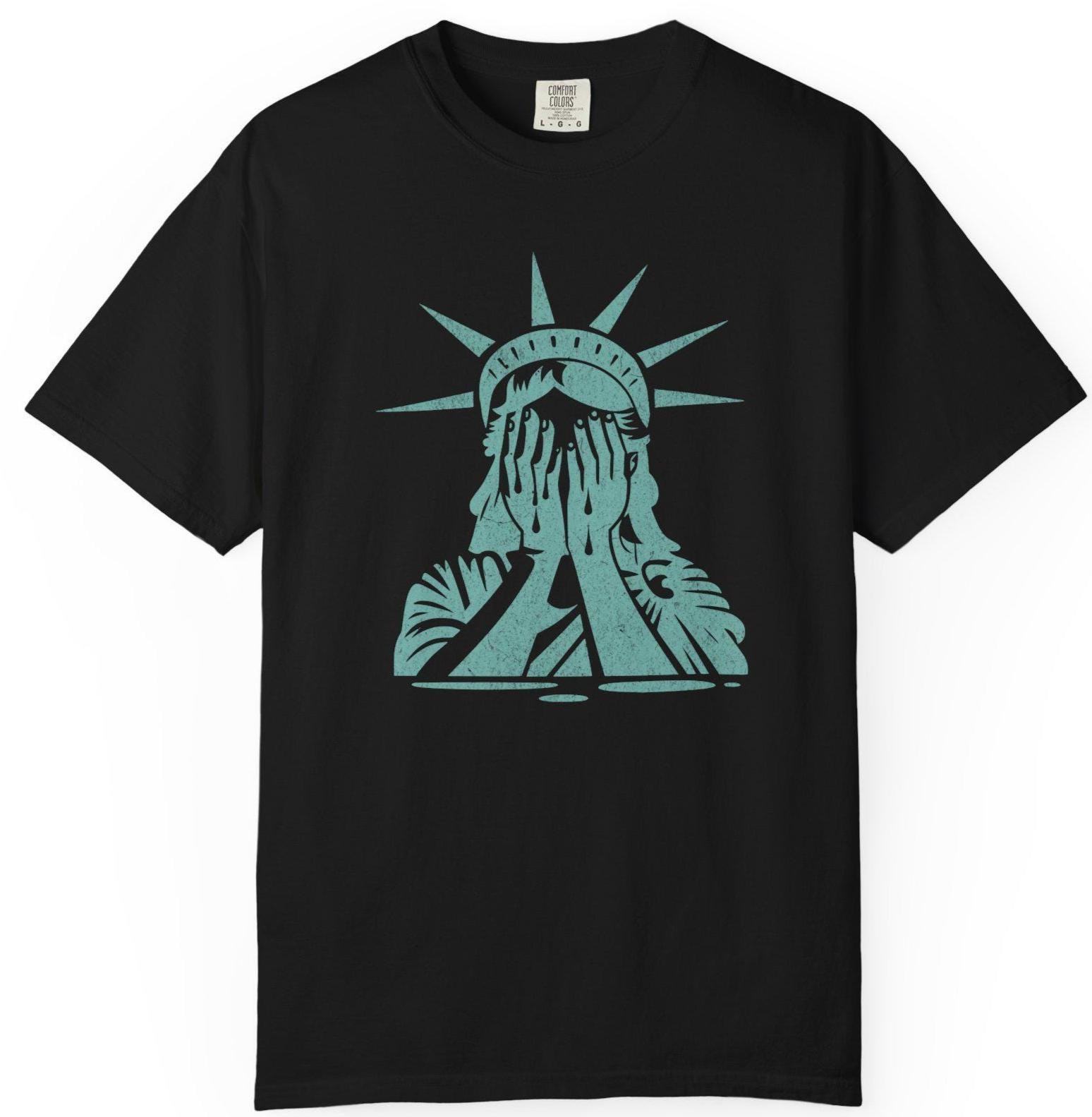 Crying Statue of Liberty Unisex Garment-dyed, Relaxed Fit T-shirt