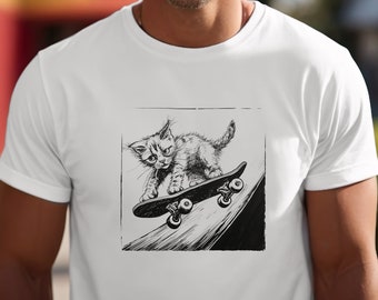 Camiseta unisex Skater Cat – Divertido estampado de gatito skater