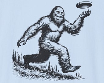Frisbee Sasquatch - Unisex Softstyle T-Shirt - Funny Sasquatch t-shirt, Bigfoot disc golf, gift for disc golfer, funny disc golfer shirt