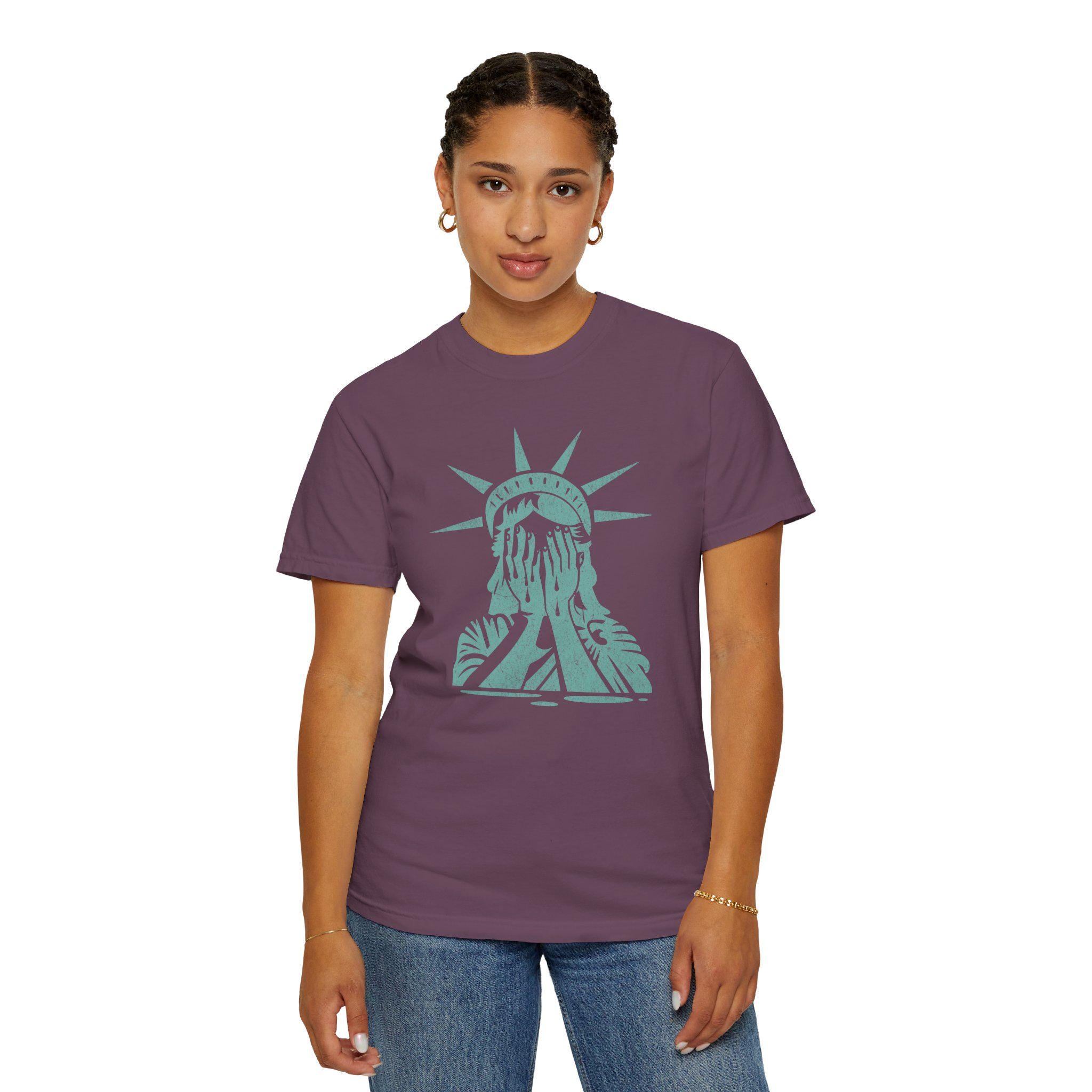 Crying Statue of Liberty Unisex Garment-dyed, Relaxed Fit T-shirt 