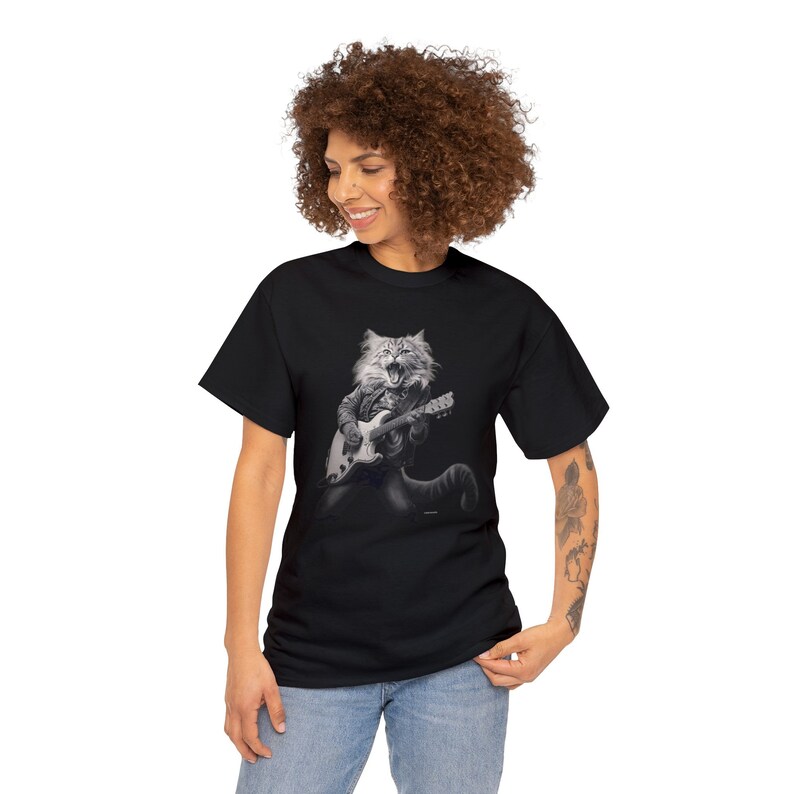 Cat Rocker T-Shirt – Funny Guitarist Cat Lover Tee, Rockstar Kitty T shirt image 3