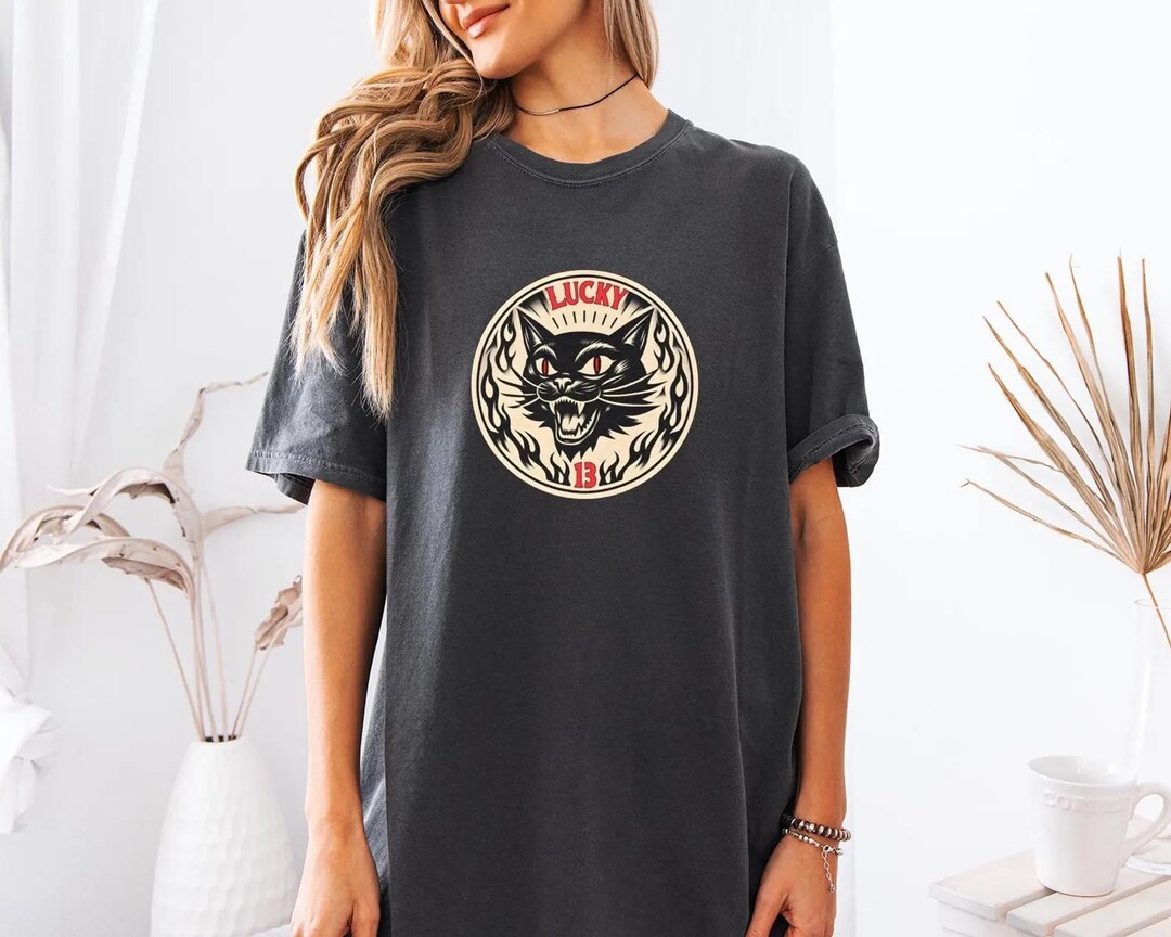 Lucky 13 Black Cat T-shirt – Retro Voodoo Design - Etsy