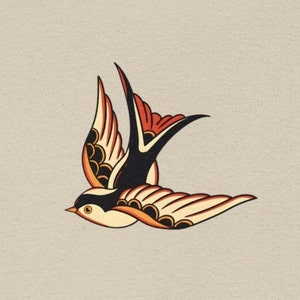 Swallow Tattoo Unisex Heavy Cotton Tee | Vintage Style Graphic Shirt | Gift for Tattoo Lovers & Casual Wear