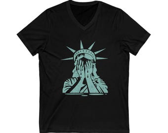 Crying Statue of Liberty V-Neck T-Shirt - Anti-Trump, Anti MAGA, Protest Tshirt, Activist t shirt, Protest shirt