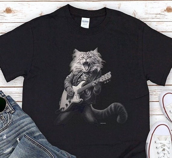 Cat Rocker T-Shirt – Funny Guitarist Cat Lover Tee, Rockstar Kitty T shirt
