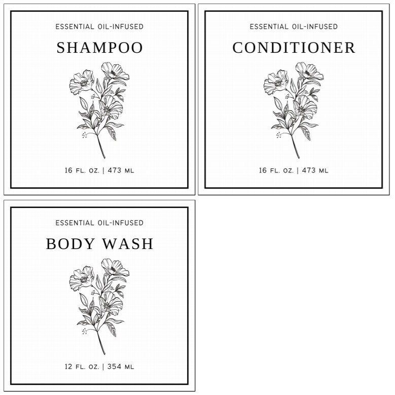 Shampoo, Conditioner, Body Wash Labels, Digital Download, Simple Labels