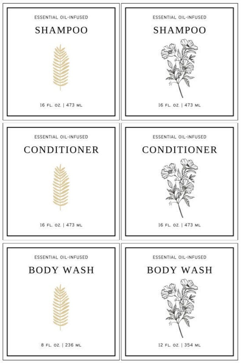 Shampoo, Conditioner, Body Wash Labels, Digital Download, Simple Labels