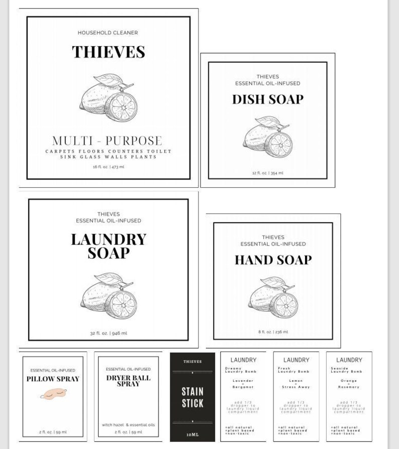Thieves Cleaning Labels, Thieves Household Cleaner Labels, Multi-purpose, Modern Labels, Young ...