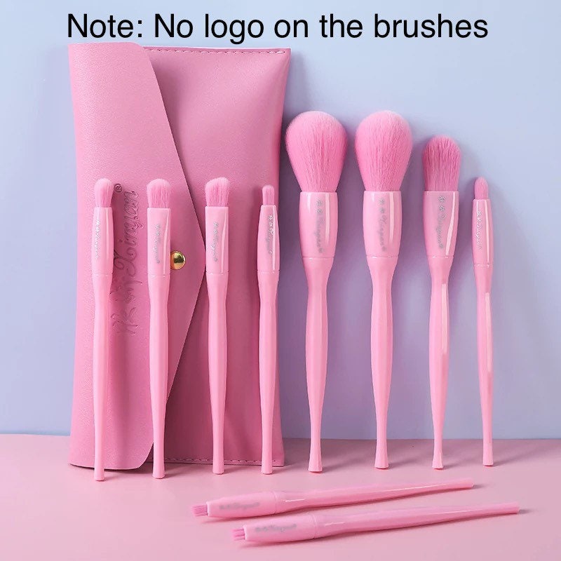 10 pcs Fluorescent makeup brush set with PU bag makeup brush | Etsy