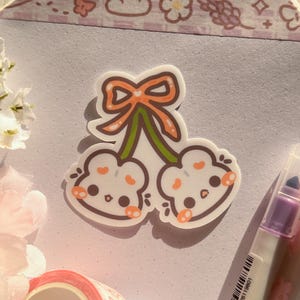 Sticker mignon lapin cerise | Sticker animal, Sticker pour ordinateur portable, imperméable, Kawaii, décalcomanie, gourde, scrapbooking, agenda, Bullet Journal