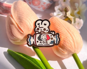 White Rabbit Enamel Pin | White Rabbit Candy, Asian Childhood Snack, Asian Snack Pin, Kawaii Enamel Pin, Foodie Pin, Cute Snack Pin, Bunny