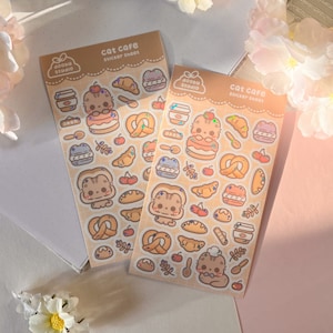 Feuille d'autocollants de boulangerie de chat mignon | Autocollant holographique, déco, Kawaii, Bullet Journal, Agenda, Bujo Sticker, Imperméable, Sticker pour ordinateur portable, Boulangerie