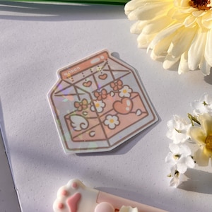 Adesivo fofo de caixa de leite / Adesivo holográfico / Adesivo kawaii / Diário de marcadores / Adesivo para laptop / Adesivo recortado / Arte à prova d'água / Fita