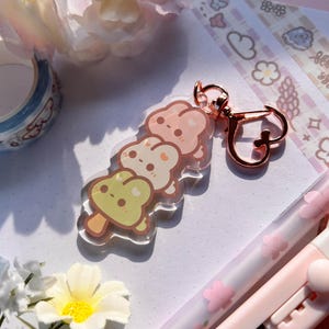 Cute Bunny Dango Acrylic Charm | Epoxy, Double Sided, Kawaii Bunny, Mochi Keychain, Snack Charm, Asian Snack Keychain, Dessert