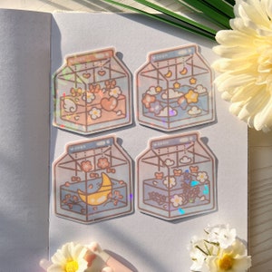 Milchkarton Aufkleber Set / Holographischer Aufkleber / Kawaii Aufkleber / Bullet Journal / Laptop Aufkleber / Die Cut Aufkleber / Wasserfeste Kunst