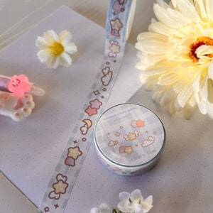 Cute Cloud Star Washi Tape / Aesthetic Washi / Bullet Journal / Planner / Notebook / Decorative / Mail / Penpal / Letter / Pastel / Bujo