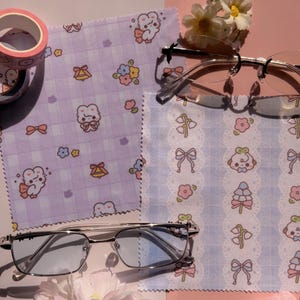 Cute Spring Microfiber Cloth | Bunny, Flowers, Sheep, Lily of the Valley, Pastel, Lace Design, Blue, Purple, Patterned, Original Character