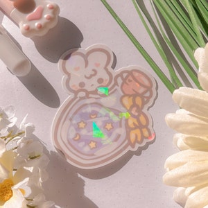 Lapin mignon / Autocollant Potion / Autocollant holographique / Autocollant Kawaii / Bullet Journal / Autocollant pour ordinateur portable / Autocollant découpé / Imperméable / Art