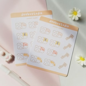 Cute Bunny Sushi Matte Sticker Sheet / Rabbit / Cute Stickers / Kawaii / Bullet Journal / Planner / Bujo Stickers / Kiss Cut / Art / Food