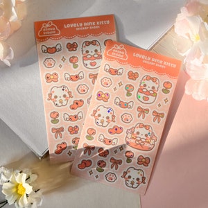 Adorable feuille d'autocollants pour chat | Sticker holographique, tulipe, déco, kawaii, Bullet Journal, agenda, Bujo Stickers, imperméable, Sticker pour ordinateur portable