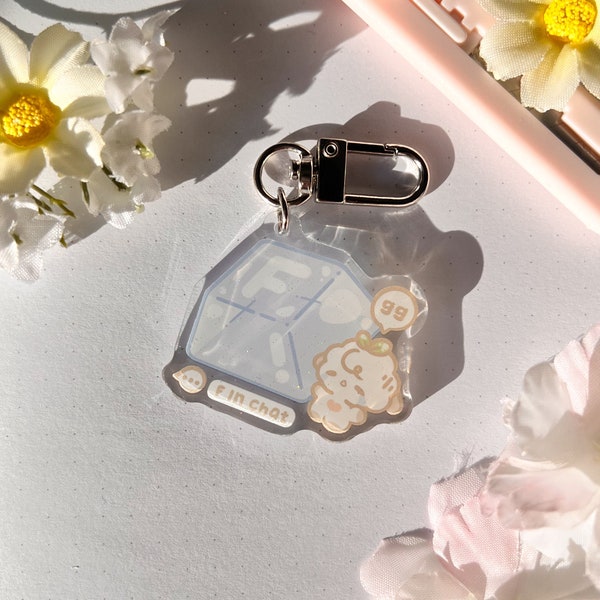 Cute Sheep Acrylic Charm / Glitter Epoxy / Double Sided / Holographic / F in Chat Charm / Kawaii / Cute Art / Aesthetic / Gamer Keychain