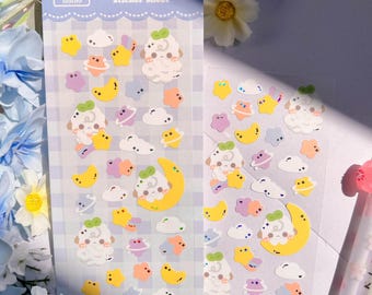 Arkusz naklejek Cute Night Skies | Naklejka holograficzna, Chmura, Gwiazda, Owca, Deco, Kawaii, Bullet Journal, Planner, Naklejki Bujo, Wodoodporne