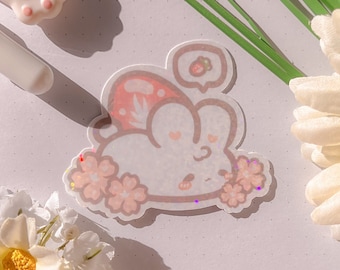 Cute Bunny / Strawberry Mochi / Glitter Sticker / Kawaii Sticker / Bullet Journal / Laptop Sticker / Die Cut Sticker / Waterproof / Art