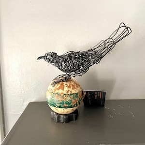 Original handmade Wire Bird on vintage white/green croquet ball. Wire Art, Wire Sculpture, Home Decor, Bird Lover, Industrial Art, Bird Gift