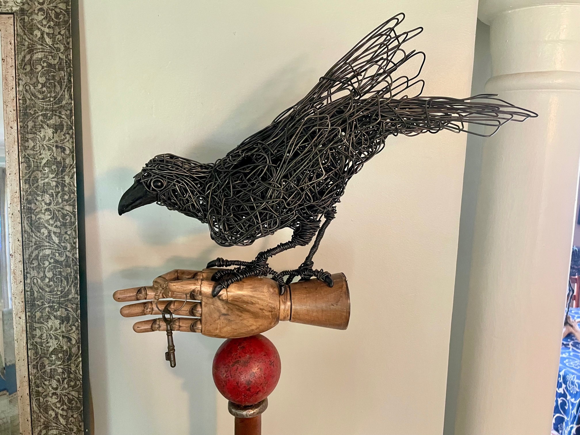 Original Handmade Crow Wire Sculpture, Wire Art, Wire Sculpture