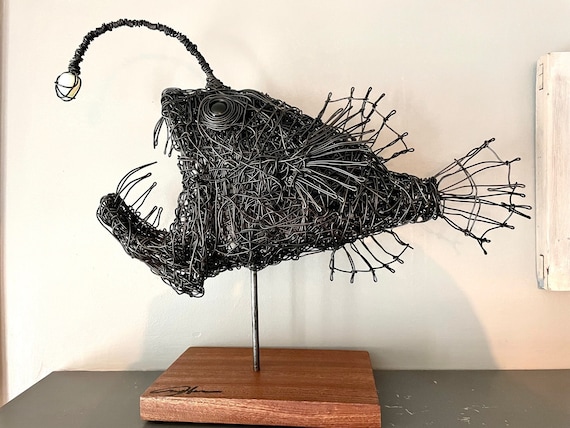 Original Handmade Wire Fish Sculpture. Wire Art, Wire Sculpture, Fish Art,  Angler Fish. 