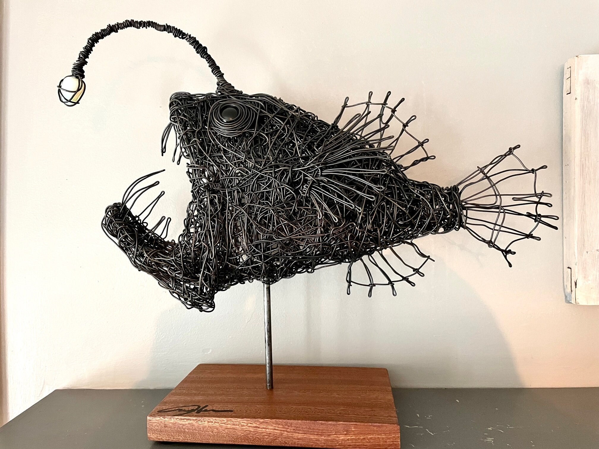 Original Handmade Wire Fish Sculpture. Wire Art, Wire Sculpture, Fish Art,  Angler Fish. Part of the Proceeds Benefit Save the Bay. 