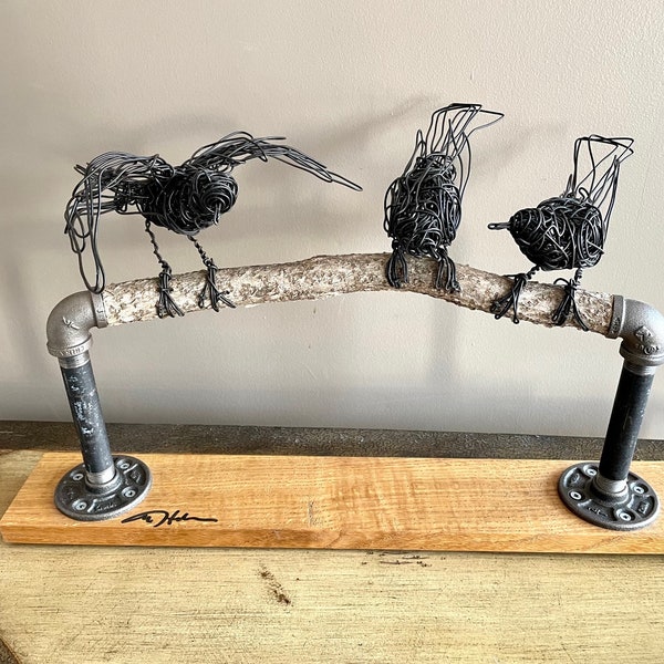 Original handmade Wire Birds on bittersweet vine, Wire Art, Wire Sculpture, Home Decor, Bird Lover, Industrial Art, Bird Gift