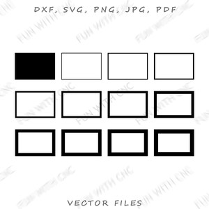 Set of 12 Digital Rectangle Frames with Graduated Border Width, Elegant Design Elements for Photography, Scrapbooking, Invitations, and More
