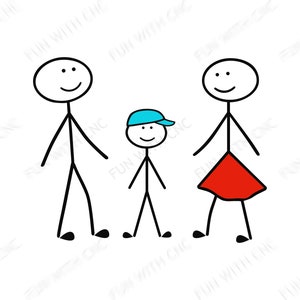 Mother, Father and Son Family Stick figure Clipart, Stick people svg, Family cartoon illustration, Family gift idea, Cute family doodle