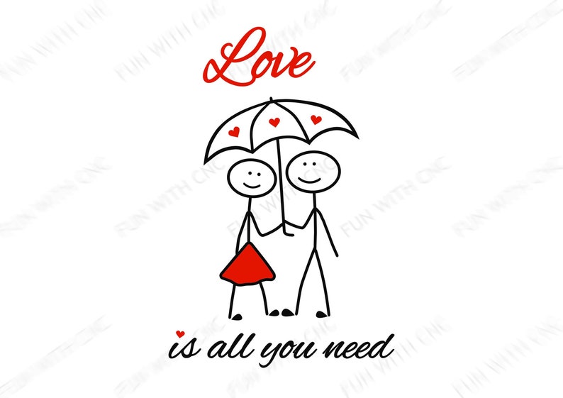 Love is All You Need Quote, Stick People Couple Under the Umbrella