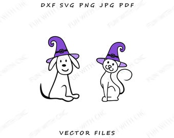 Adorable Halloween Cat and Dog in Purple Wizard Hats, Individual files and both together Included - Cute Halloween Pets DIY Decor