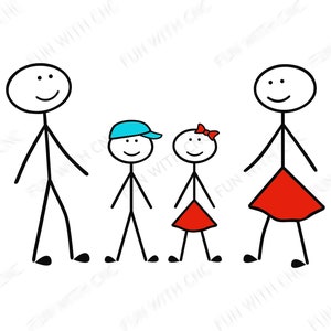 Stick people svg, Family Stick figure Clipart, Family cartoon illustration, Family gift idea, Cute family doodle, Svg, Png, Pdf, Jpf, Dxf