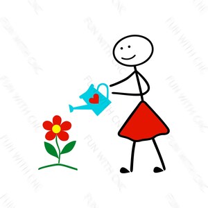 Spring girl with a flower, Stick figure women with a flower, Garden svg, Download vector files for your spring crafts, Time to garden png